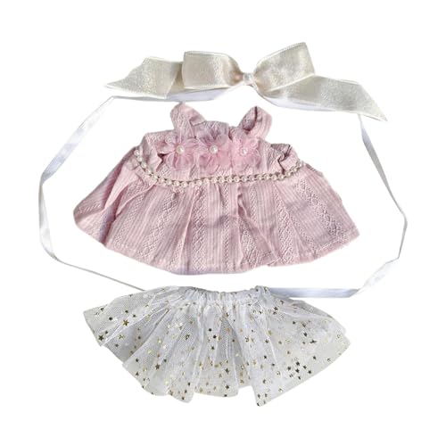 Folpus Plüschpuppenkleid, Kleidung für 20 cm große Puppen, Kostüme, Plüschpuppenzubehör, Haar-Accessoire, Rosa von Folpus