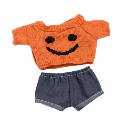 Folpus Plüschpuppenkleidung für 38 cm große Puppenoutfits, Plüschpuppenzubehör, Kostüme, bequem, stylisch, süßer Puppenpullover und -Hose, Orange von Folpus