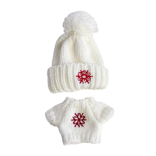 Folpus Pullover-Oberteil für Plüschpuppen, Schneeflockenmütze, Accessoire-Kostüme, Winter-Puppen-Outfit-Set für 7,87 Zoll große Puppen von Folpus