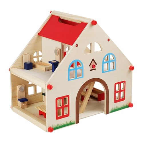 Folpus Puppenhaus aus Holz, Miniaturhaus-Spielset mit Möbeln und Zubehör, Rollenspiel-Puppenhausspielzeug für Kinder ab 3 Jahren von Folpus