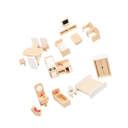 Folpus Puppenhausmöbel-Set aus Holz, Miniaturmöbel-Ornamente, Kinderspielzeug-Möbel-Set, Simulationsmöbel für Kinder ab 3 Jahren von Folpus