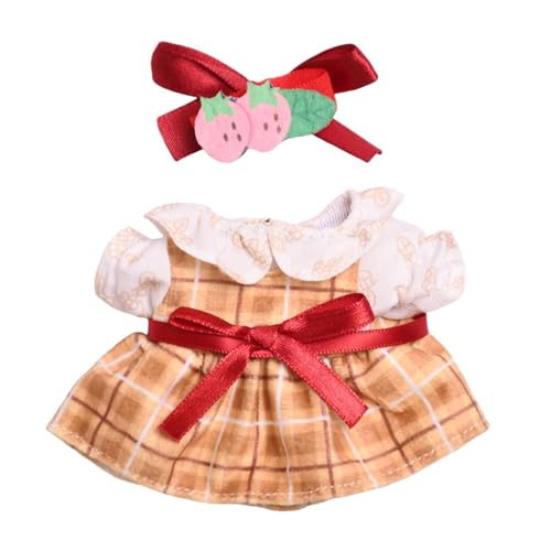 Folpus Puppenkleid, Puppenkleidung mit Haar-Accessoire, handgefertigtes Kleidungskostüm für 15 cm große Puppen von Folpus