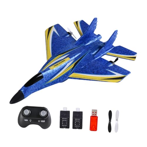 Folpus RC Flugzeugschaum Leichtes Gyro -Stabilisator, RC Fighter Fernbedienung Flugzeug für Jungen Kinder Anfänger Erwachsene Geschenk, Blau Zwei Batterie von Folpus