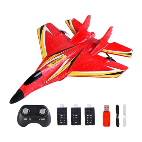 Folpus RC Flugzeugschaum Leichtes Gyro -Stabilisator, RC Fighter Fernbedienung Flugzeug für Jungen Kinder Anfänger Erwachsene Geschenk, Rot DREI Batterie von Folpus