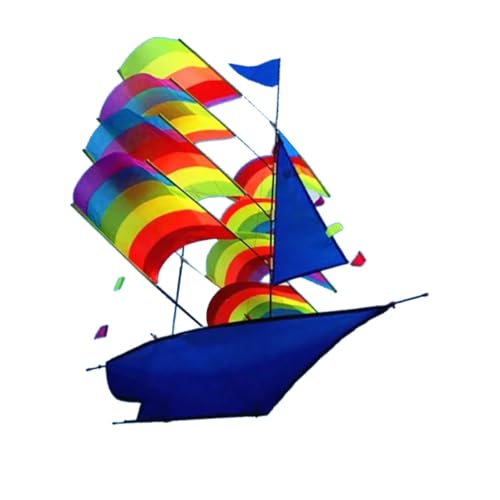 Folpus Regenbogen-Segeldrachen, buntes Boot, 3D-Drachen, Stranddrachen, zusammenklappbar, für Kinder, Spielaktivität, großer Segelboot-Drachen für Rasen, von Folpus