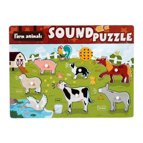 Folpus Sound Teaching Kinder Puzzle Kognition Spaß Sound Teaching Holzspielzeug Früherziehung Spielzeug für Mädchen und Jungen Vorschulgeschenk, Tier von Folpus