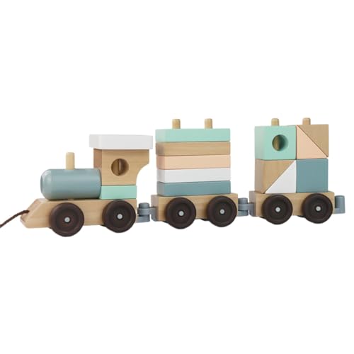 Folpus Stapelbares Eisenbahn-Spielzeugset, Montessori-Lernspielzeug, Nachzieh-Eisenbahnspielzeug, Holzeisenbahn-Spielzeug, Holzspielzeug für Kinder im Alter von Folpus