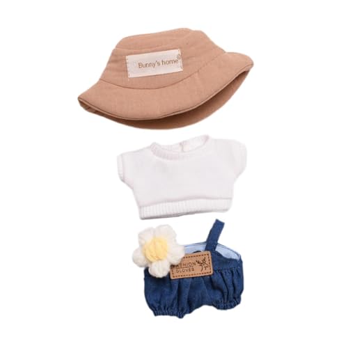 Folpus T-Shirt und Hose für ausgestopfte Puppen. Stellen Sie Ihre eigene Puppenkleidung Praktisches, pädagogisches Anzieh-Kurzarm-Kleid für eine 15 cm, Khakifarbener Hut von Folpus