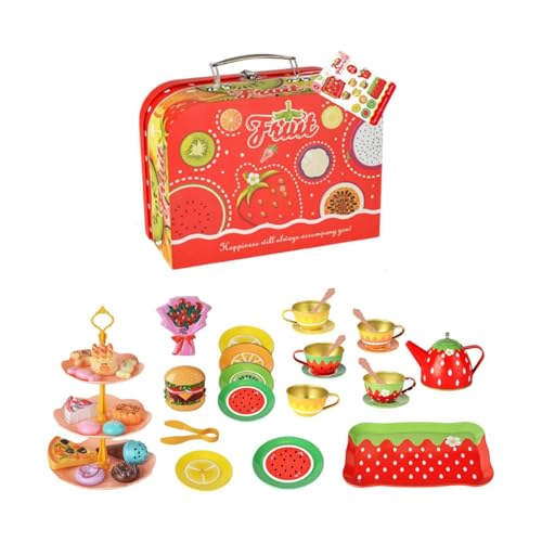 Folpus Tee-Set, Spielzeug, Obst-Design, Kinder-Teeset aus Blech mit Tragetasche, pädagogisches Spielzeug, Teekannen-Set aus Metalldose für Kinder, Mädchen, von Folpus