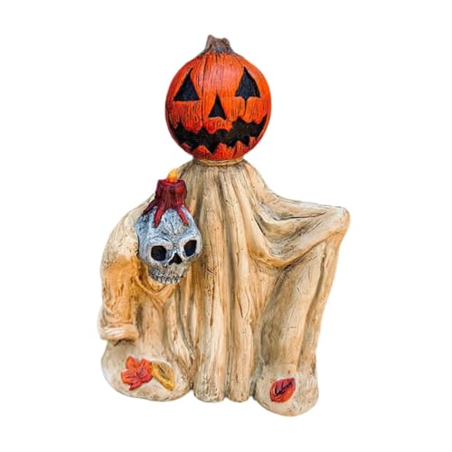 Folpus Umhang Kürbiskopf Festliche Display Skulptur Harz Cartoon Dekoration Halloween Miniatur Figur für Desktop Auto, GELB von Folpus