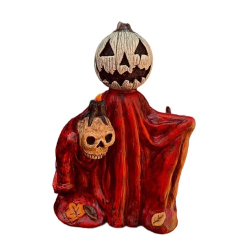 Folpus Umhang Kürbiskopf Festliche Display Skulptur Harz Cartoon Dekoration Halloween Miniatur Figur für Desktop Auto, ROT von Folpus