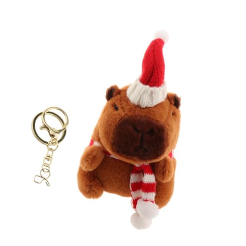 Folpus Weihnachts-Capybara-Plüsch-Schlüsselanhänger, Spielzeug, Stofftiere, Rucksack-Puppenanhänger, Weihnachts-Capybara-Anhänger für, Goldener Schlüsselanhänger Weiß von Folpus