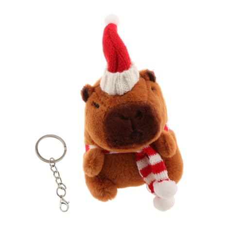 Folpus Weihnachts-Capybara-Plüsch-Schlüsselanhänger, Spielzeug, Stofftiere, Rucksack-Puppenanhänger, Weihnachts-Capybara-Anhänger für, Runder Weißer Schal von Folpus