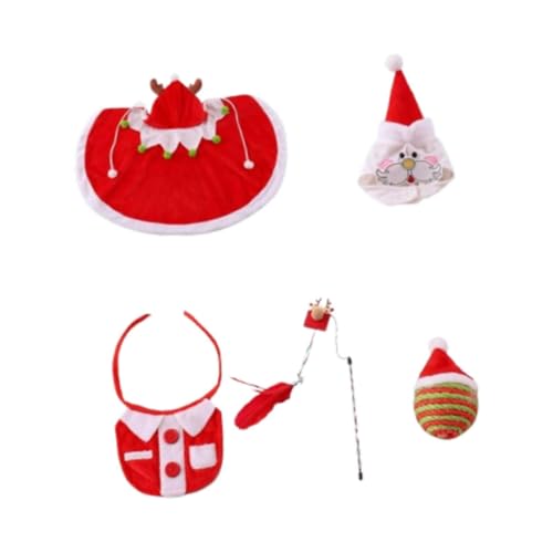 Folpus Weihnachtskostüme für Katzen, Spielzeug-Set, Weihnachtsumhang, Lätzchen, Dekor, Teaser-Stick, Weihnachts-Outfit für Partyzubehör, von Folpus