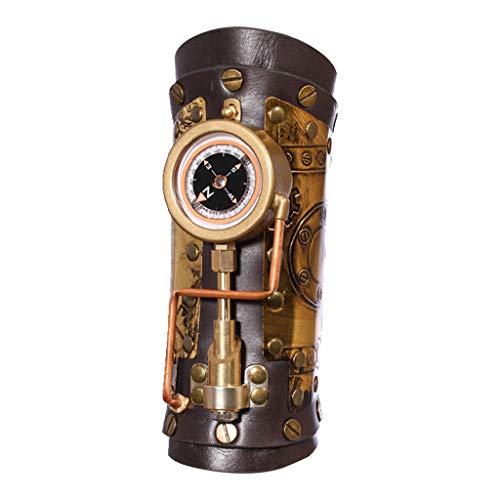 Fonowx Steampunk Armschiene mit Kompass, Steampunk Arm Sleeve Props, Rüstung Gear Armschiene, Rüstung Ausrüstung Handgelenkschutz, PU Leder Armschienen für Punk Cosplay Maskerade Karneval Urlaub von Fonowx