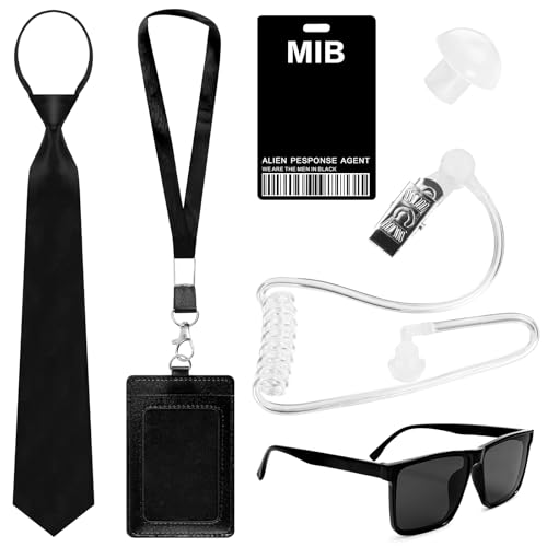 Agent Kostüm Zubehör Set mib Men in Black Kostüm Accessories Set mit Schwarz Sonnenbrille, krawatte, Hörer ID Karte und Kartenhalter, Wachmann Cosplay Kostüm für Männer Frauen Kinder von Fonyet