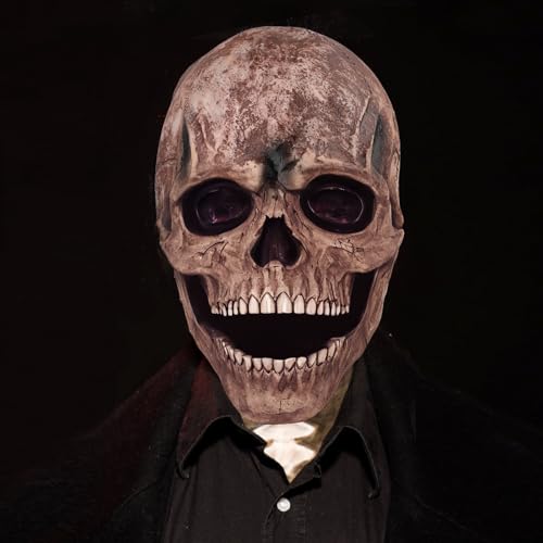 Fonyet Halloween Maske Gruselige Totenkopf Maske Erwachsene mit Beweglichem Kiefer, Vollkopf 3D Skelett Maske Ghost Maske Horrormaske für Cosplay Halloween Party Kopfbedeckung (Braun) von Fonyet