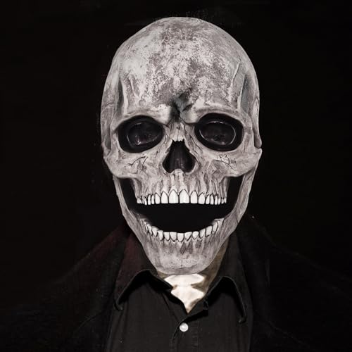 Fonyet Halloween Maske Gruselige Totenkopf Maske Erwachsene mit Beweglichem Kiefer, Vollkopf 3D Skelett Maske Ghost Maske Horrormaske für Cosplay Halloween Party Kopfbedeckung (Weiß) von Fonyet