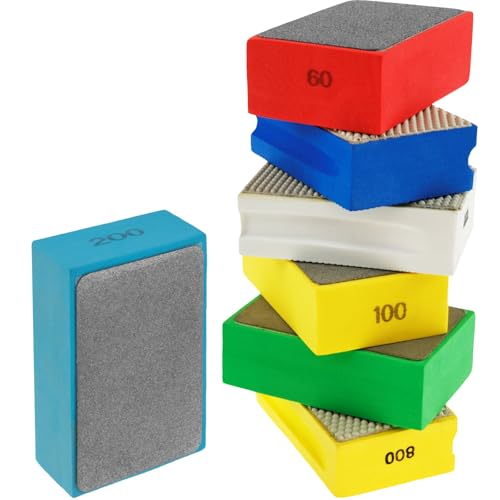 Foppla 7Pcs Diamond Hand Polishing Pads Set 60/100/200/400/800/1500/3000 Grit Wet Dry Diamond Sanding Block Sponge Backing Reusable Sanding Block Kit Diamond Sanding Pads for Stone Glass Tile Metal von Foppla