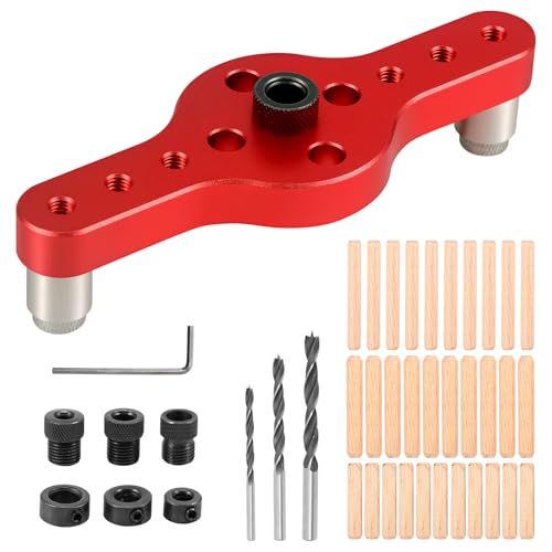 Foppla Dowel Jig Kit Selbstzentrierende Dübel Jig Kit Aluminiumlegierung vertikaler Lochbohr Jig präzise Holzbearbeitung Doweling Jig mit 6 mm 8 mm 10 mm Bit Guides für Holzbearbeitung von Foppla