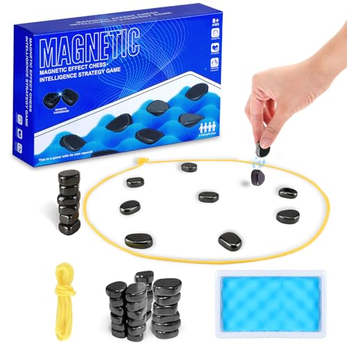 2024 Magnetisches Schachspiel-Set, magnetisches Schachspiel mit Schnur und Steinen mit Schwamm-Schachbrett, Strategiespiel mit Felsen, Familienspiel, Partyspiel für Kinder und Erwachsene, 20 Teile von Foquyai