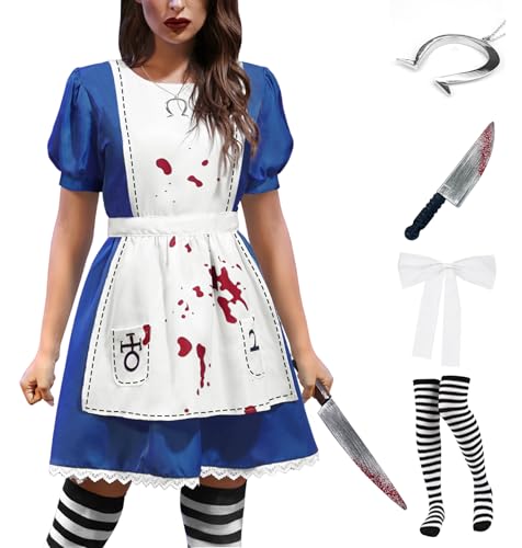 For G and PL Damen Halloween Cosplay Blutige Schürze Einteiler Kostüm mit Taschen, Mehrfarbig A1, L For G and PL Damen Halloween Cosplay Blutige Schürze Einteiler Kostüm mit Taschen, Mehrfarbig A1, L von For G and PL