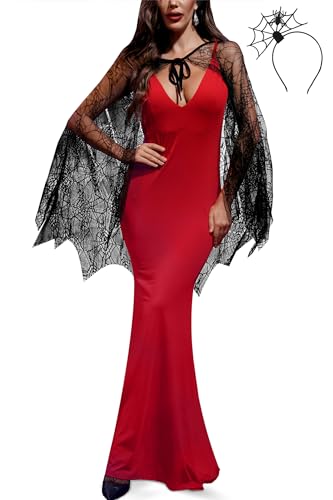 For G and PL Damen Halloween Elegant Spinnennetz Gothic Umhang Schwarz Spitze Kostüm M von For G and PL