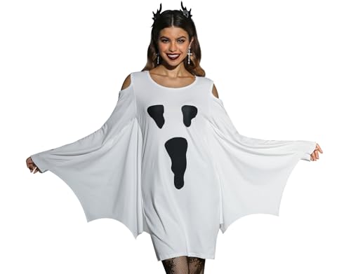 For G and PL Halloween Damen Bedrucke Kalte Schulter Geist Cosplay Kleid Fledermaus Kostüm Party Weiß XXL von For G and PL