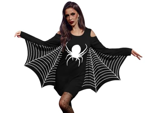 For G and PL Halloween Damen Cosplay Kleid Party Langarm Kalte Schulter Spinne Fledermaus Kostüm Schwarz S von For G and PL