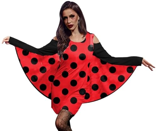 For G and PL Karneval Damen Biene Kostüm Cosplay Langarm Kleid Kalte Schulter Party Minikleid Rot Schwarz XXL von For G and PL