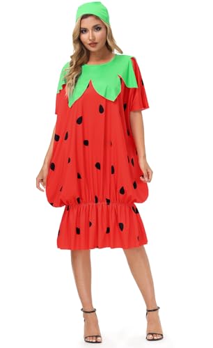 For G and PL Karneval Damen Herren Adult Obstkostüm Fastnacht Party Strawberry Erdbeere Kostüm Unisex Rot XL von For G and PL