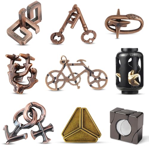 Forbabe 9 Stück Knobelspiele Metall, 3D Magic Unlock Metal Puzzle Metall Brainteaser Geduldsspiele Metallpuzzle Logisches Denken Testspiel Metall Knobelspiele Geschenk Set für Erwachsene Jugendliche von Forbabe