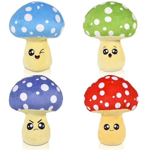 Forest & Twelfth Pilz-Plüschkissen - Niedliches Emoticon-Pilz-Set für Betten und Sofas - Plüschspielzeug für Kinder, Heimdekoration - Ultraweiches Stofftier Geschenk für Mädchen, Jungen (4er Set) von Forest & Twelfth