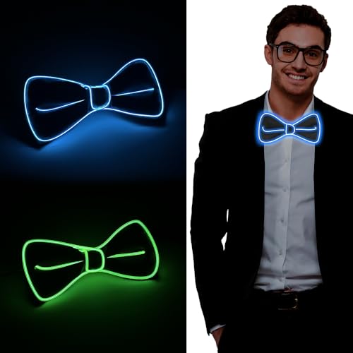 2 Stück Led Fliege Herren, Einstellbare leuchtende Fliege, Neuheit LED Leuchtende Fliege, LED Leuchtend Fliegen Krawatte mit 3 Blitzmodi, Neon Party Outfit Fasching Karneval Halloween von Foreverup