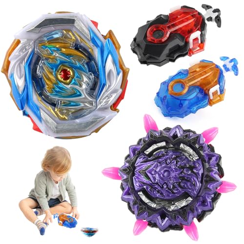 2 in 1 Bey Burst Turbo Blade Starter Set, 4D Metal Fusion Kreisel Set mit 2 Kreiseln und Launcher Griff, Jugendliche Kinder ab 6 Jahren Spielzeug Geschenk für Weihnachten, Geburtstag von Foreverup