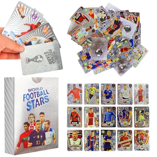 55 PCS World Cup Fußball Star Karte, 2024/25 Champions League Fußballkarten, Fußball Sammelkarte, Fussball Karten, World Cup Trading Cards Für Kinder Teenager und Erwachsene Fans (silberfarben) von Foreverup