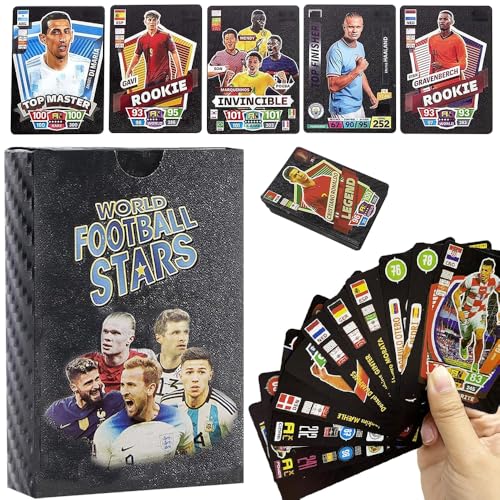 Foreverup Fußball-Star-Karten 2025, Goldfolie, Premier League, Sammelkarten, nicht wiederholende Sammlung, Fußball-Sammelkarte für Kinder, Sammler und Fußball-Fans, Schwarz, 55 Stück von Foreverup