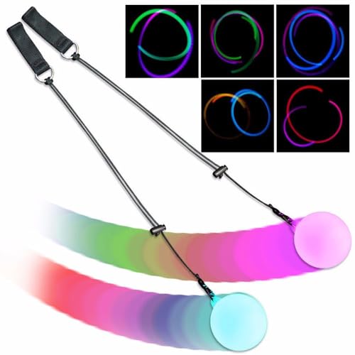 LED Poi Bälle, 2 Stück Poi Jonglierbälle, Glow Poi Kugeln mit Regenbogen Farben und Strobe-Effekt, Soft leuchtball Verstellbaren Schnüren für Kinder und Erwachsene von Foreverup