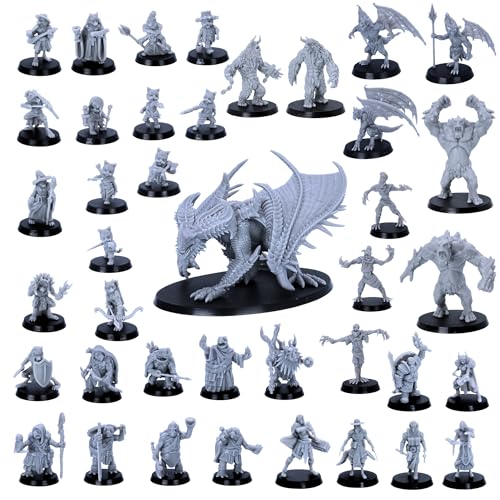 Fantasy Miniaturen Set - 40 DND Miniaturen für Tabletop RPGs | 28-32mm Scale Monster & Hero Pack | Kompatibel mit Dungeons & Dragons | Epische Miniaturen lizenziert | Harzfiguren für Gamer Fantasy Miniaturen Set - 40 DND Miniaturen für Tabletop RPGs | 28-32mm Scale Monster & Hero Pack | Kompatibel mit Dungeons & Dragons | Epische Miniaturen lizenziert | Harzfiguren für Gamer von Forged Terrain