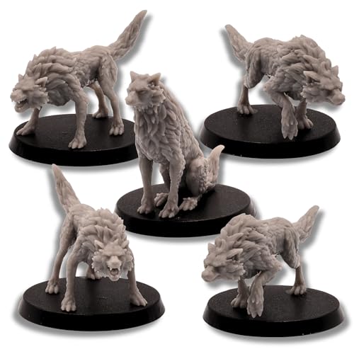 Fantasy Tabletop Gaming Set von Wölfen für RPG Wargames - überstreichbare 28mm Skala Kunststoff Miniaturen für Sammler und Gamer von Forged Terrain