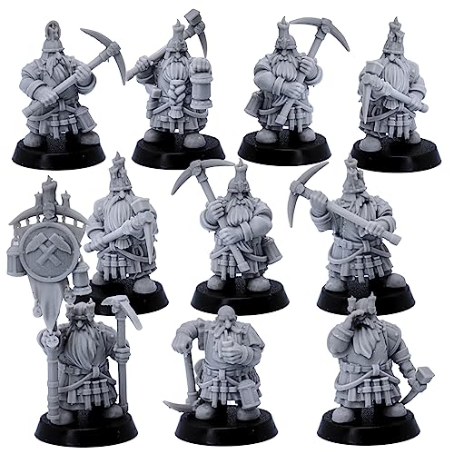 Forged Terrain Fantasy Dwarf Miners Miniaturen für Tischspiele, Zwerge, Spitzhacke, Wargaming, Zwergenarmee, 32 mm von Forged Terrain