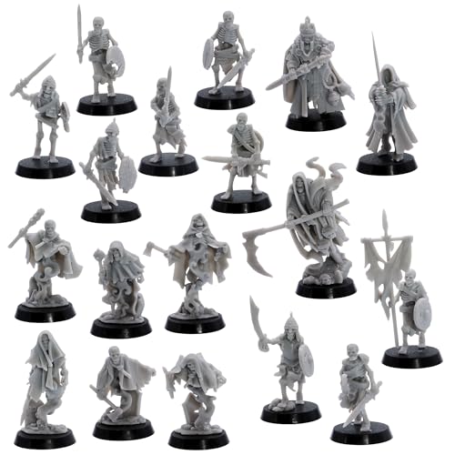 Untote Skelettarmee, 18 Miniaturen für DND- und Tabletop-Kriegsspiele, 32 mm Maßstab, Untoten-Set, RPG-Skelettkrieger, Kommando und Geister, lizenzierte Highlands-Miniaturen, unbemalte Figuren aus Untote Skelettarmee, 18 Miniaturen für DND- und Tabletop-Kriegsspiele, 32 mm Maßstab, Untoten-Set, RPG-Skelettkrieger, Kommando und Geister, lizenzierte Highlands-Miniaturen, unbemalte Figuren aus von Forged Terrain