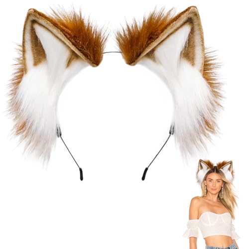 Forhandy Katzenohren Haarreif Fuchs Ohren, Handgefertigtes Wolfsohren Cosplay Kostüm Kopfbedeckung, Fuchs Kostüm Ohren für Fasching Karneval Party Halloween Weihnachten Damen Männer Mädchen von Forhandy