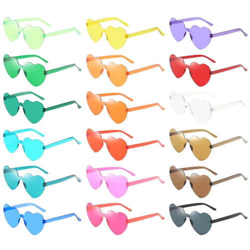 Forhandy Partybrillen Herz Sonnenbrille 18pcs, Herzbrille Party Brillen Transparente Bonbonfarbene, Sonnenbrille Herz Bunte Herzbrillen für Fasching Foto Requisiten für Kinder und Erwachsene von Forhandy