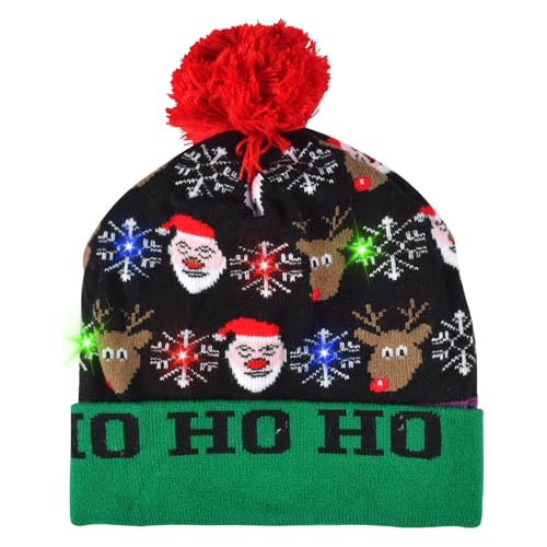 Christmas Beanie LED,LED Mütze Weihnachtsmützen,LED Weihnachtsmütze,LED Leuchten Strickmütze Weihnachten,Es gibt 3 Arten von leuchtenden Modi Weihnachtsmützen aus Fleece (Christmas Hat old man) von Forhome