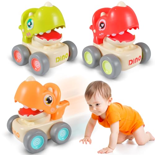 Dinosaurier Baby Auto Spielzeug,3 Stück Dinosaurier Baby Auto,Baby Auto Spielzeug ab 1 Jahre Junge und Mädchen,Press & Go Spielzeugauto Geschenke,Großartig Geschenk für Kinder ab 12 18 Monaten von Forhome