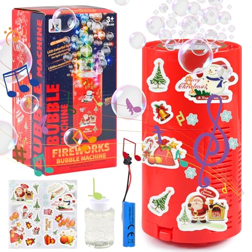 Feuerwerks-Seifenblasenmaschine,Weihnachten Bubble Maschine,Automatischer Seifenblasenhersteller mit Lichtern und abschaltbarem Sound für Kinder,Weihnachten,Party von Forhome