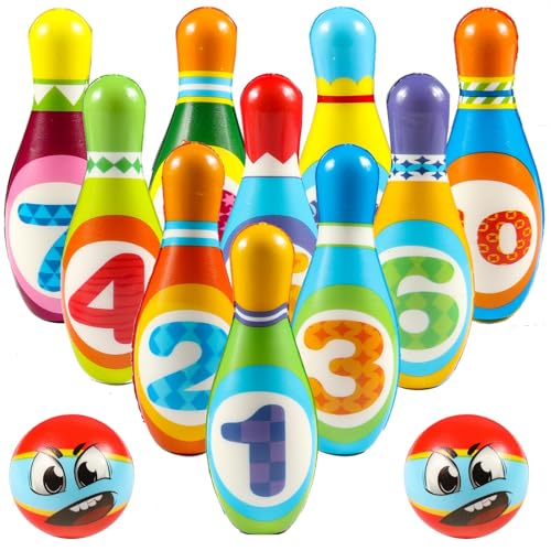 Forhome 12 Stück Bowling Set Kinder,Mini Drin und Draußen Spielzeug,kegelspiel für Kinder,Dosenwerfen Spielzeug für Kinder Ball Set ab 3 Jahre Mädchen Junge von Forhome