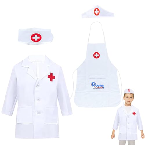 Forhome 4 Stück Arztkostüm Kinder, Unisex Kinder Arztkostüm, Arztkittel Laborkittel Set, Doktorkoffer mit Stethoskop, Kinder Krankenschwester Dress Up, Rollenspiel Geschenke Fasching Fancy Dress von Forhome