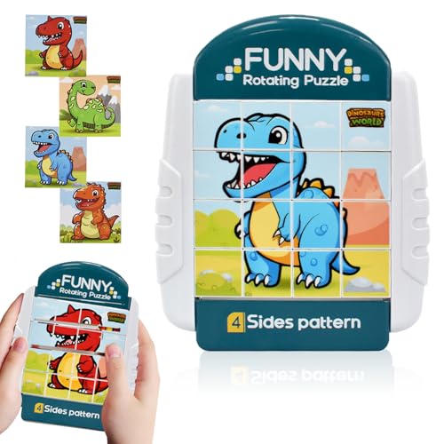 Forhome 4-in-1 Puzzle, Rotierendes Puzzle, Lernspielzeug Puzzle, Drehbares 3D Puzzle Ab 3 4 5 6 Jahre Reisespiele, Flugzeug, Autofahrt,Hochzeit FüR Kinder, Jungen Und Mädchen (Dinosaurier) von Forhome